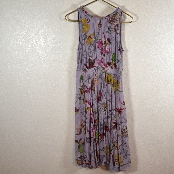 Anthropologie Lavender Floral Midi Dress Smock Back Waistband Size 8 - Picture 2 of 11